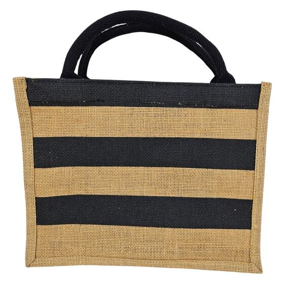 WACOAL Burlap Natural and Black Stripe Tote Bag - Picture 1 of 12
